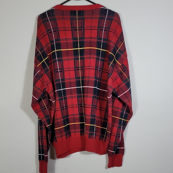 JOS A BANK Mens Plaid Crewneck Sweater Size XL Red Cotton Vintage Grandpa Y2K - Picture 8 of 11